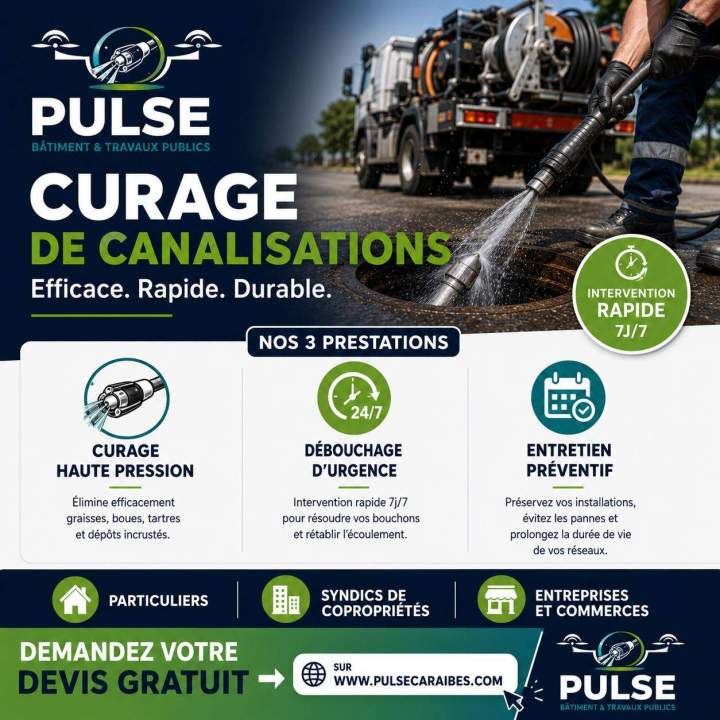 Curage canalisations à haute pression Martinique